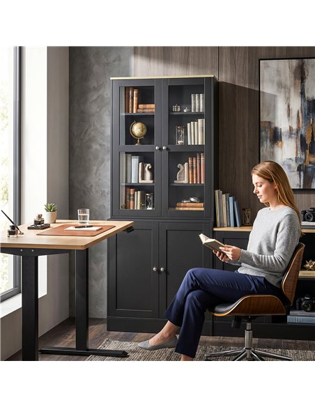 HOMCOM Modern Bookcase Display Storage Unit with Glass Doors Adjustable Shelves, Black - pic 184835 | FastDaddyshop