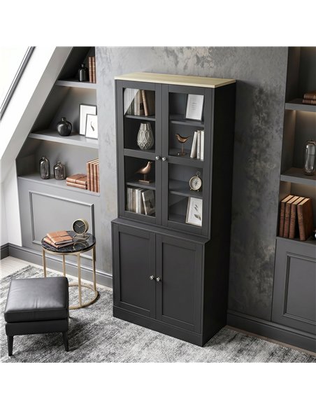 HOMCOM Modern Bookcase Display Storage Unit with Glass Doors Adjustable Shelves, Black - pic 184836 | FastDaddyshop