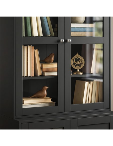 HOMCOM Modern Bookcase Display Storage Unit with Glass Doors Adjustable Shelves, Black - pic 184837 | FastDaddyshop