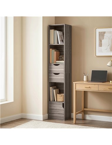 HOMCOM Bookcase with Drawers Adjustable Shelf Bookshelf with 2 Drawers and Cabinet 158 cm Grey