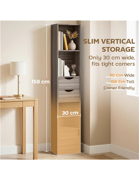 HOMCOM Bookcase with Drawers Adjustable Shelf Bookshelf with 2 Drawers and Cabinet 158 cm Grey - pic 184841 | FastDaddyshop