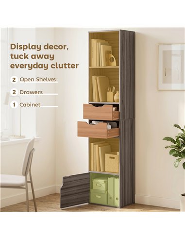 HOMCOM Bookcase with Drawers Adjustable Shelf Bookshelf with 2 Drawers and Cabinet 158 cm Grey