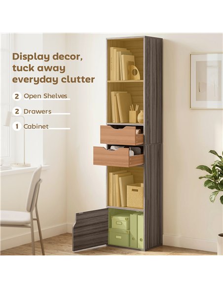 HOMCOM Bookcase with Drawers Adjustable Shelf Bookshelf with 2 Drawers and Cabinet 158 cm Grey - pic 184842 | FastDaddyshop