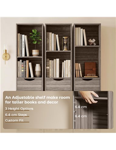 HOMCOM Bookcase with Drawers Adjustable Shelf Bookshelf with 2 Drawers and Cabinet 158 cm Grey