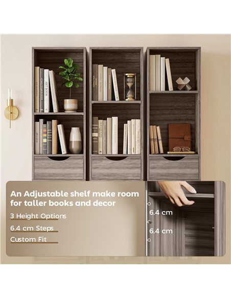 HOMCOM Bookcase with Drawers Adjustable Shelf Bookshelf with 2 Drawers and Cabinet 158 cm Grey - pic 184843 | FastDaddyshop