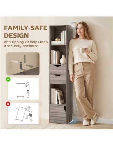 HOMCOM Bookcase with Drawers Adjustable Shelf Bookshelf with 2 Drawers and Cabinet 158 cm Grey