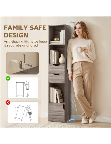 HOMCOM Bookcase with Drawers Adjustable Shelf Bookshelf with 2 Drawers and Cabinet 158 cm Grey - pic 184844 | FastDaddyshop