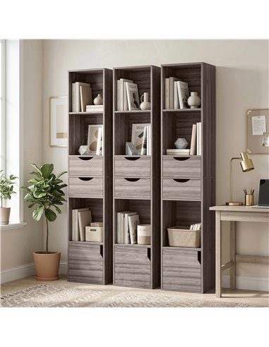HOMCOM Bookcase with Drawers Adjustable Shelf Bookshelf with 2 Drawers and Cabinet 158 cm Grey