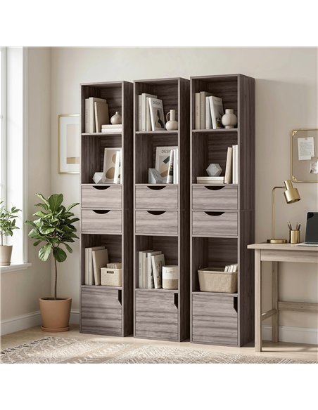 HOMCOM Bookcase with Drawers Adjustable Shelf Bookshelf with 2 Drawers and Cabinet 158 cm Grey - pic 184846 | FastDaddyshop