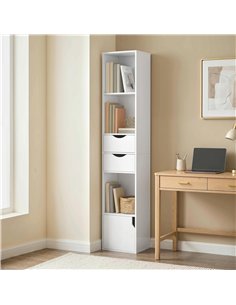 HOMCOM Bookcase with Drawers Adjustable Shelf Bookshelf with 2 Drawers and Cabinet 158 cm White 2