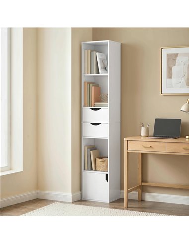 HOMCOM Bookcase with Drawers Adjustable Shelf Bookshelf with 2 Drawers and Cabinet 158 cm White