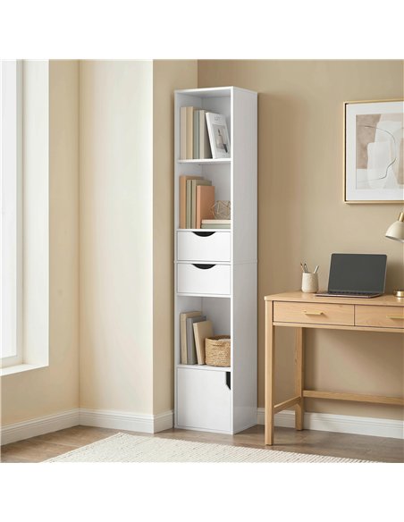 HOMCOM Bookcase with Drawers Adjustable Shelf Bookshelf with 2 Drawers and Cabinet 158 cm White - pic 184848 | FastDaddyshop