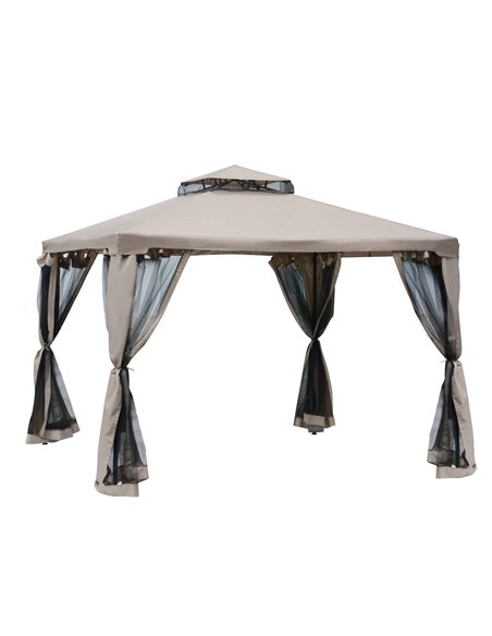 Outsunny Outdoor Garden Gazebo Tent, 2-tier Roof with Netting, Taupe - pic 18485 | FastDaddyshop