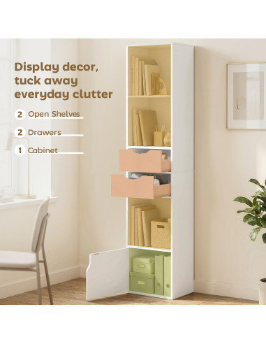 HOMCOM Bookcase with Drawers Adjustable Shelf Bookshelf with 2 Drawers and Cabinet 158 cm White