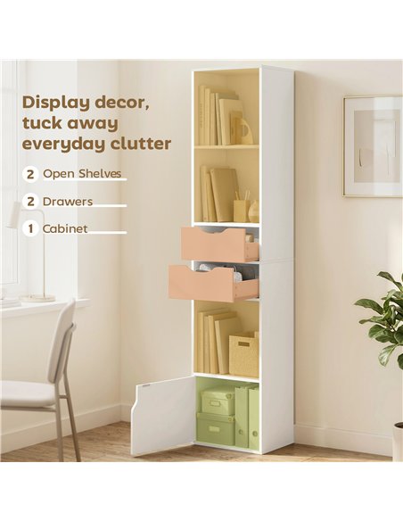 HOMCOM Bookcase with Drawers Adjustable Shelf Bookshelf with 2 Drawers and Cabinet 158 cm White - pic 184851 | FastDaddyshop