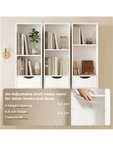 HOMCOM Bookcase with Drawers Adjustable Shelf Bookshelf with 2 Drawers and Cabinet 158 cm White