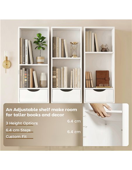 HOMCOM Bookcase with Drawers Adjustable Shelf Bookshelf with 2 Drawers and Cabinet 158 cm White - pic 184852 | FastDaddyshop