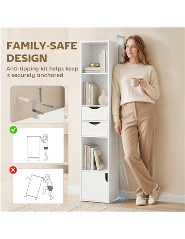 HOMCOM Bookcase with Drawers Adjustable Shelf Bookshelf with 2 Drawers and Cabinet 158 cm White