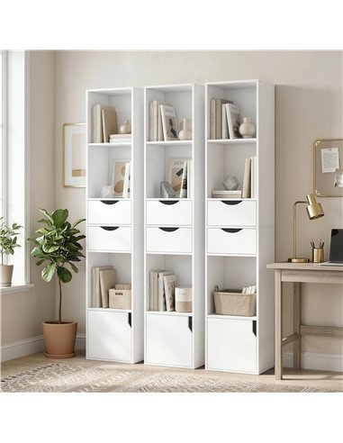 HOMCOM Bookcase with Drawers Adjustable Shelf Bookshelf with 2 Drawers and Cabinet 158 cm White