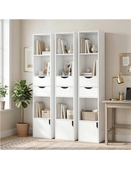 HOMCOM Bookcase with Drawers Adjustable Shelf Bookshelf with 2 Drawers and Cabinet 158 cm White - pic 184855 | FastDaddyshop