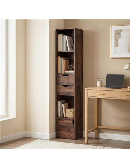 HOMCOM Bookcase with Drawers Adjustable Shelf Bookshelf with 2 Drawers and Cabinet 158 cm Rustic Brown - pic 184857 | FastDaddyshop