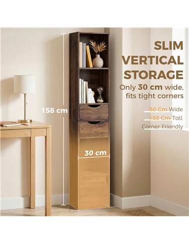 HOMCOM Bookcase with Drawers Adjustable Shelf Bookshelf with 2 Drawers and Cabinet 158 cm Rustic Brown