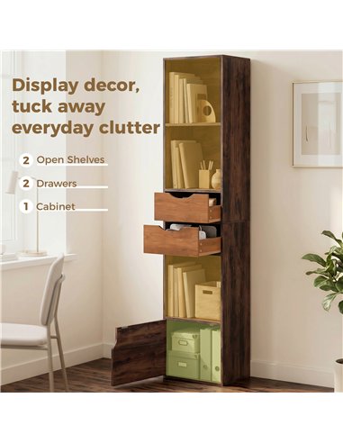 HOMCOM Bookcase with Drawers Adjustable Shelf Bookshelf with 2 Drawers and Cabinet 158 cm Rustic Brown