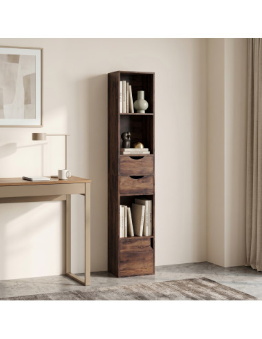 HOMCOM Bookcase with Drawers Adjustable Shelf Bookshelf with 2 Drawers and Cabinet 158 cm Rustic Brown
