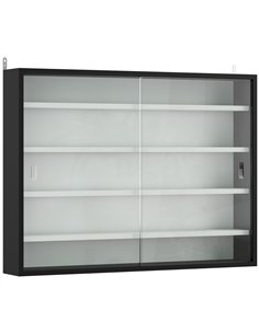 HOMCOM 5-Tier Wall Display Cabinet,  Wall Mounted Display Case w/ 4 Adjustable Shelves, Glass Doors, 60x80cm, Black and White