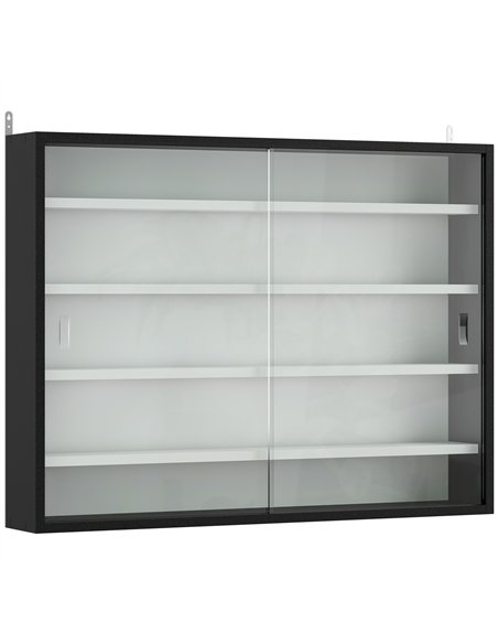 HOMCOM 5-Tier Wall Display Cabinet,  Wall Mounted Display Case w/ 4 Adjustable Shelves, Glass Doors, 60x80cm, Black and White - pic 184865 | FastDaddyshop