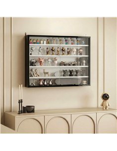HOMCOM 5-Tier Wall Display Cabinet,  Wall Mounted Display Case w/ 4 Adjustable Shelves, Glass Doors, 60x80cm, Black and White 2