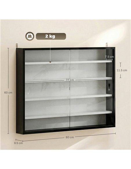 HOMCOM 5-Tier Wall Display Cabinet,  Wall Mounted Display Case w/ 4 Adjustable Shelves, Glass Doors, 60x80cm, Black and White - pic 184867 | FastDaddyshop