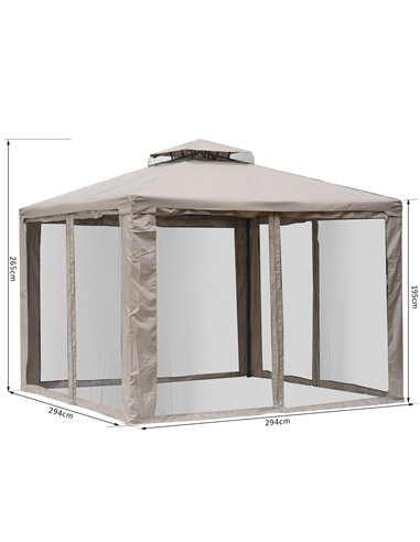 Outsunny Outdoor Garden Gazebo Tent, 2-tier Roof with Netting, Taupe