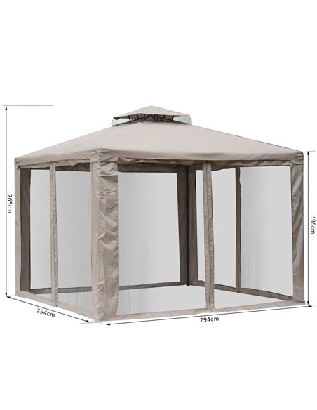 Outsunny Outdoor Garden Gazebo Tent, 2-tier Roof with Netting, Taupe - pic 18487 | FastDaddyshop