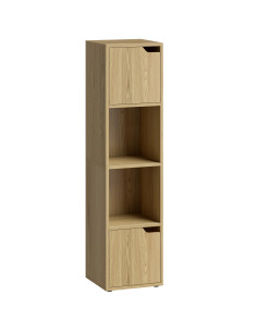 HOMCOM Narrow Bookcase, 4-Tier Bookshelf, Storage Cabinet with doors for Living Room, Bedroom, Oak