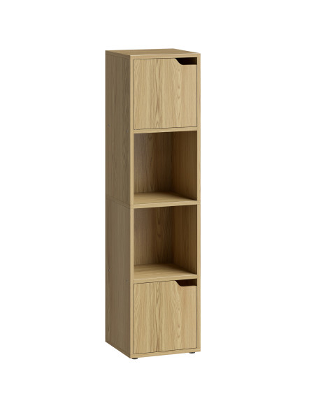 HOMCOM Narrow Bookcase, 4-Tier Bookshelf, Storage Cabinet with doors for Living Room, Bedroom, Oak - pic 184874 | FastDaddyshop