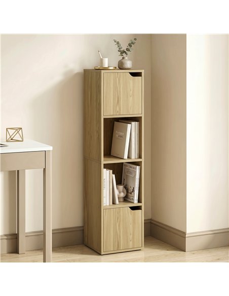 HOMCOM Narrow Bookcase, 4-Tier Bookshelf, Storage Cabinet with doors for Living Room, Bedroom, Oak - pic 184875 | FastDaddyshop