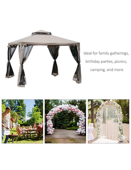Outsunny Outdoor Garden Gazebo Tent, 2-tier Roof with Netting, Taupe - pic 18488 | FastDaddyshop
