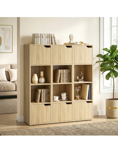 HOMCOM Narrow Bookcase, 4-Tier Bookshelf, Storage Cabinet with doors for Living Room, Bedroom, Oak
