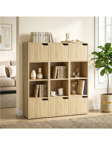 HOMCOM Narrow Bookcase, 4-Tier Bookshelf, Storage Cabinet with doors for Living Room, Bedroom, Oak - pic 184880 | FastDaddyshop