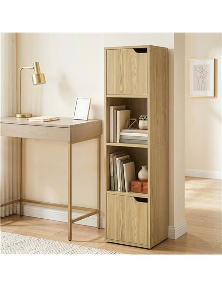 HOMCOM Narrow Bookcase, 4-Tier Bookshelf, Storage Cabinet with doors for Living Room, Bedroom, Oak - pic 184881 | FastDaddyshop