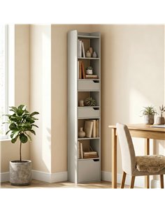 HOMCOM Bookcase Tall Narrow with 5 Tiers and Drawers Freestanding Bookshelf Storage Cabinet for Living Room Grey 2