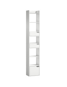 HOMCOM Bookcase Tall Narrow with 5 Tiers and Drawers Freestanding Bookshelf Storage Cabinet for Living Room White Wood Effect