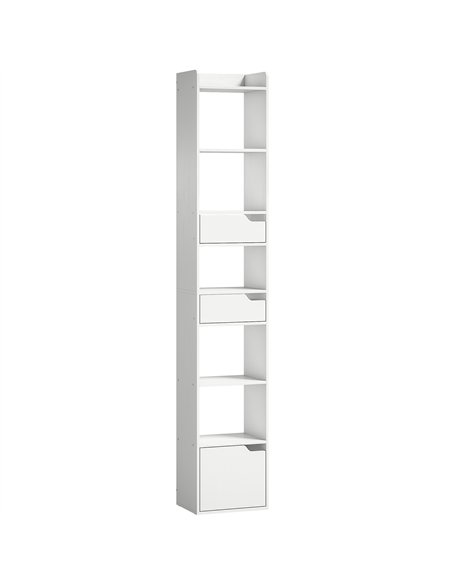 HOMCOM Bookcase Tall Narrow with 5 Tiers and Drawers Freestanding Bookshelf Storage Cabinet for Living Room White Wood Effect - pic 184892 | FastDaddyshop
