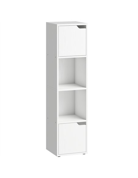 HOMCOM Narrow Bookcase, 4-Tier Bookshelf, Storage Cabinet with doors for Living Room, Bedroom, White - pic 184901 | FastDaddyshop