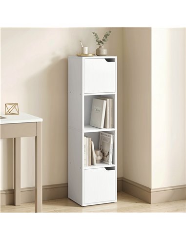 HOMCOM Narrow Bookcase, 4-Tier Bookshelf, Storage Cabinet with doors for Living Room, Bedroom, White
