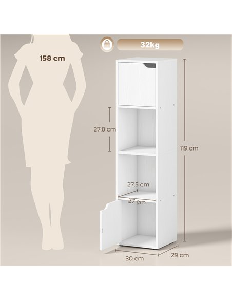 HOMCOM Narrow Bookcase, 4-Tier Bookshelf, Storage Cabinet with doors for Living Room, Bedroom, White - pic 184903 | FastDaddyshop