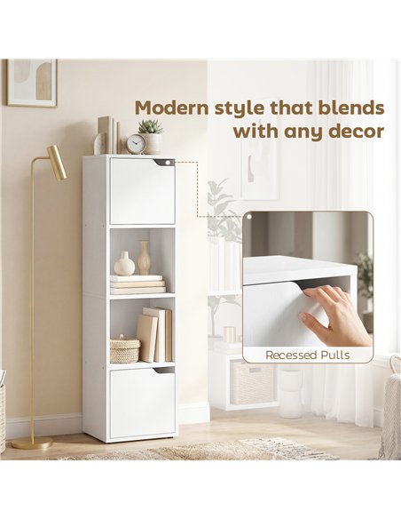 HOMCOM Narrow Bookcase, 4-Tier Bookshelf, Storage Cabinet with doors for Living Room, Bedroom, White - pic 184906 | FastDaddyshop