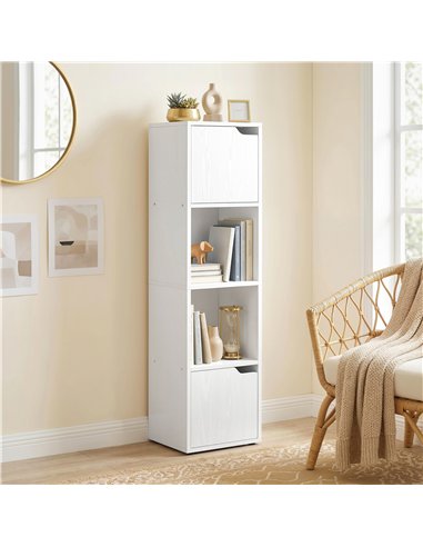 HOMCOM Narrow Bookcase, 4-Tier Bookshelf, Storage Cabinet with doors for Living Room, Bedroom, White