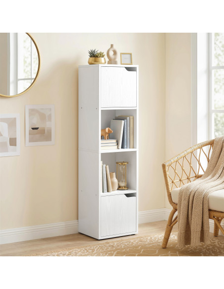 HOMCOM Narrow Bookcase, 4-Tier Bookshelf, Storage Cabinet with doors for Living Room, Bedroom, White - pic 184908 | FastDaddyshop